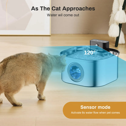 Fontaine À Eau Sans Fil Pour Animaux De Compagnie, 3,2 L, Acier Inoxydable, Batterie 62, Capteur De Mouvement, Fontaine Filtrée Silencieuse Pour Chat Et Chien
