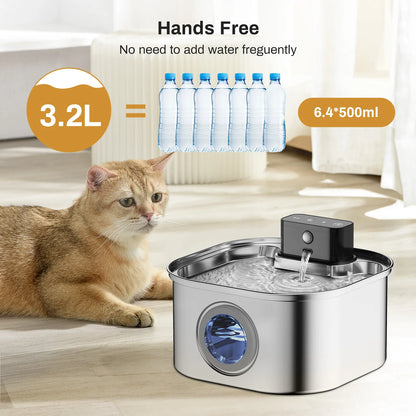 Fontaine À Eau Sans Fil Pour Animaux De Compagnie, 3,2 L, Acier Inoxydable, Batterie 62, Capteur De Mouvement, Fontaine Filtrée Silencieuse Pour Chat Et Chien